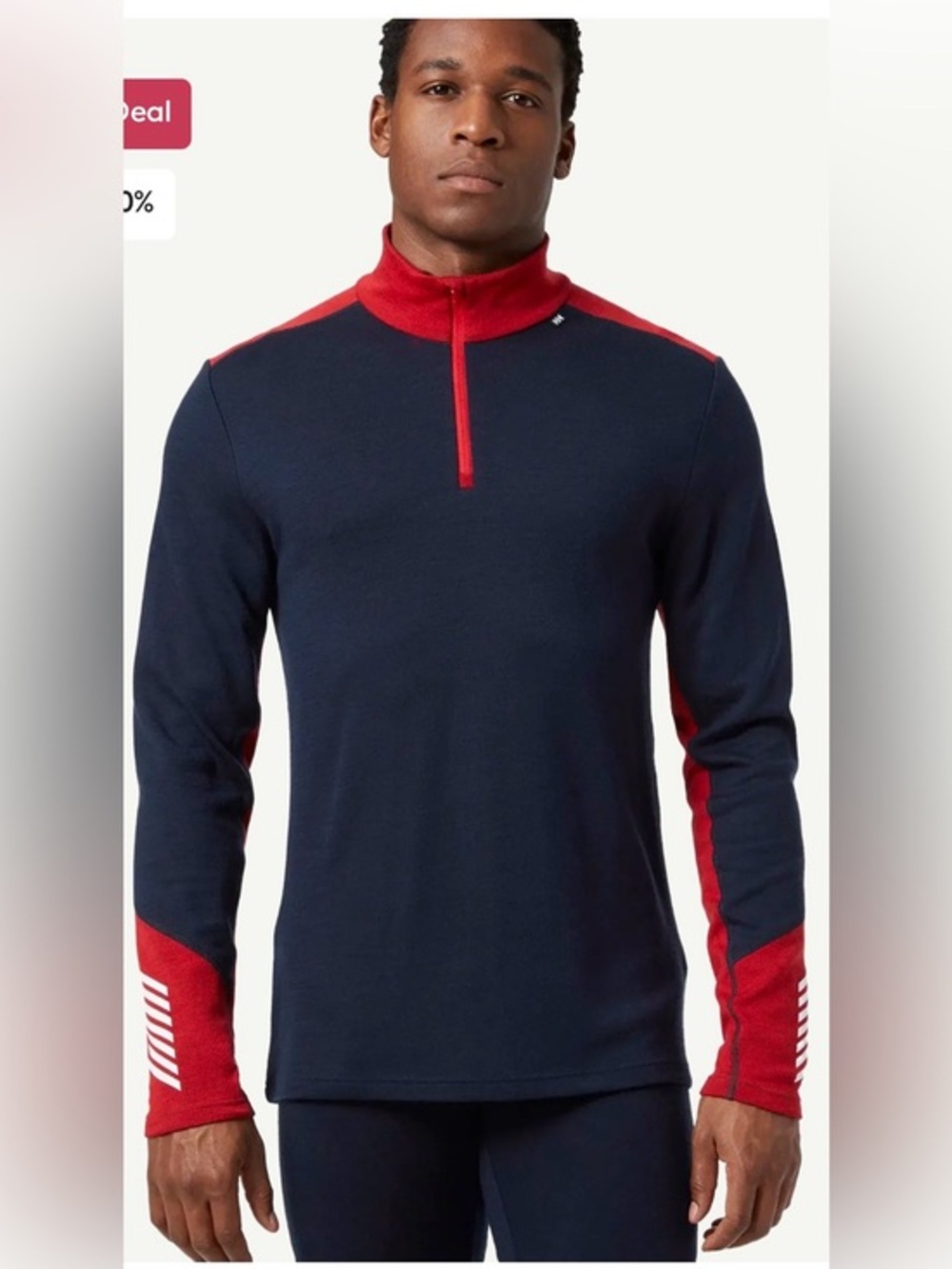 Helly Hansen LIFA Merino Blend Navy Red 1/4 Zip Base Layer Pullover Fair L #2640